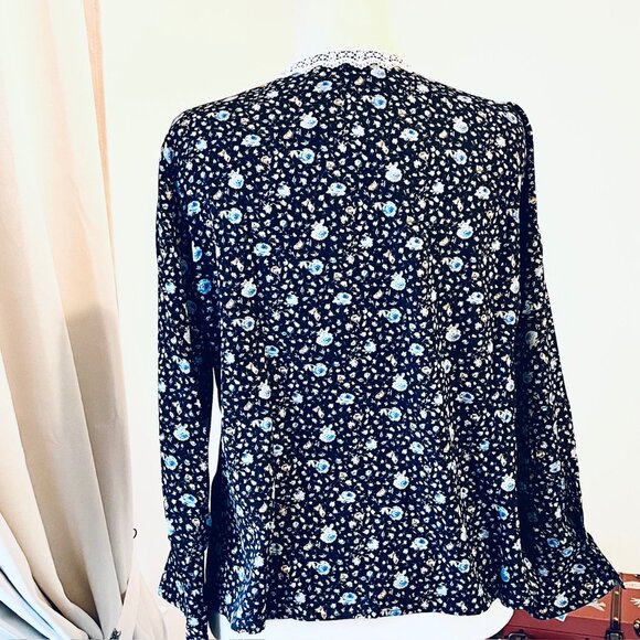 Allegra K Long Sleeve Blue Floral Blouse, Tie Closure (XL) NWT - Picture 7 of 14